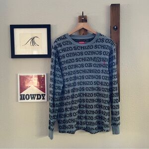 Supreme Blue & Black Distressed Schizo Jacquard Long Sleeve Pocket Tee Size M